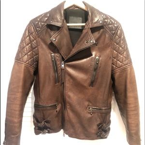 All Saints Leather Jacket Brown